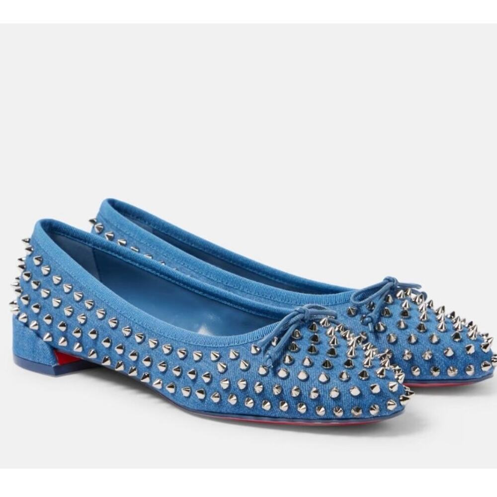 Christian Louboutin Sweetie Jane Spikes Denim Flat 37 Blue